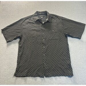 Stonehouse‎ Button Up Shirt Mens Medium 100% Silk Black Geometric Short Sleeve